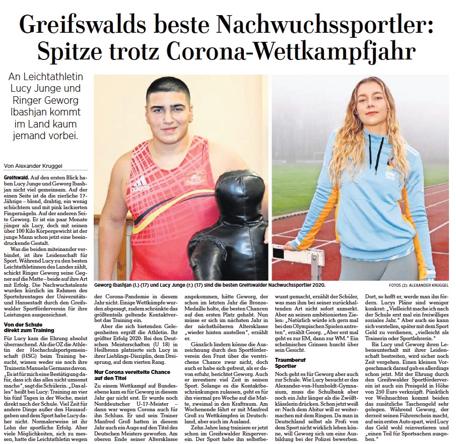 Bericht Lucy Nachwuchssportlerin 2020